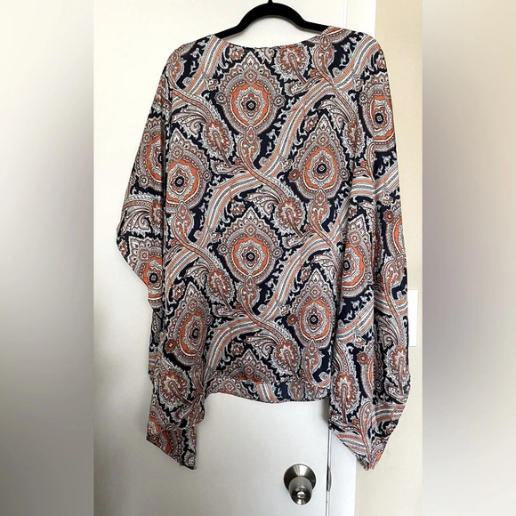 NWT MICHAEL Michael Kors Blue Orange Print Flowy Kaftan Blouse Top Size 3X - Picture 2 of 7